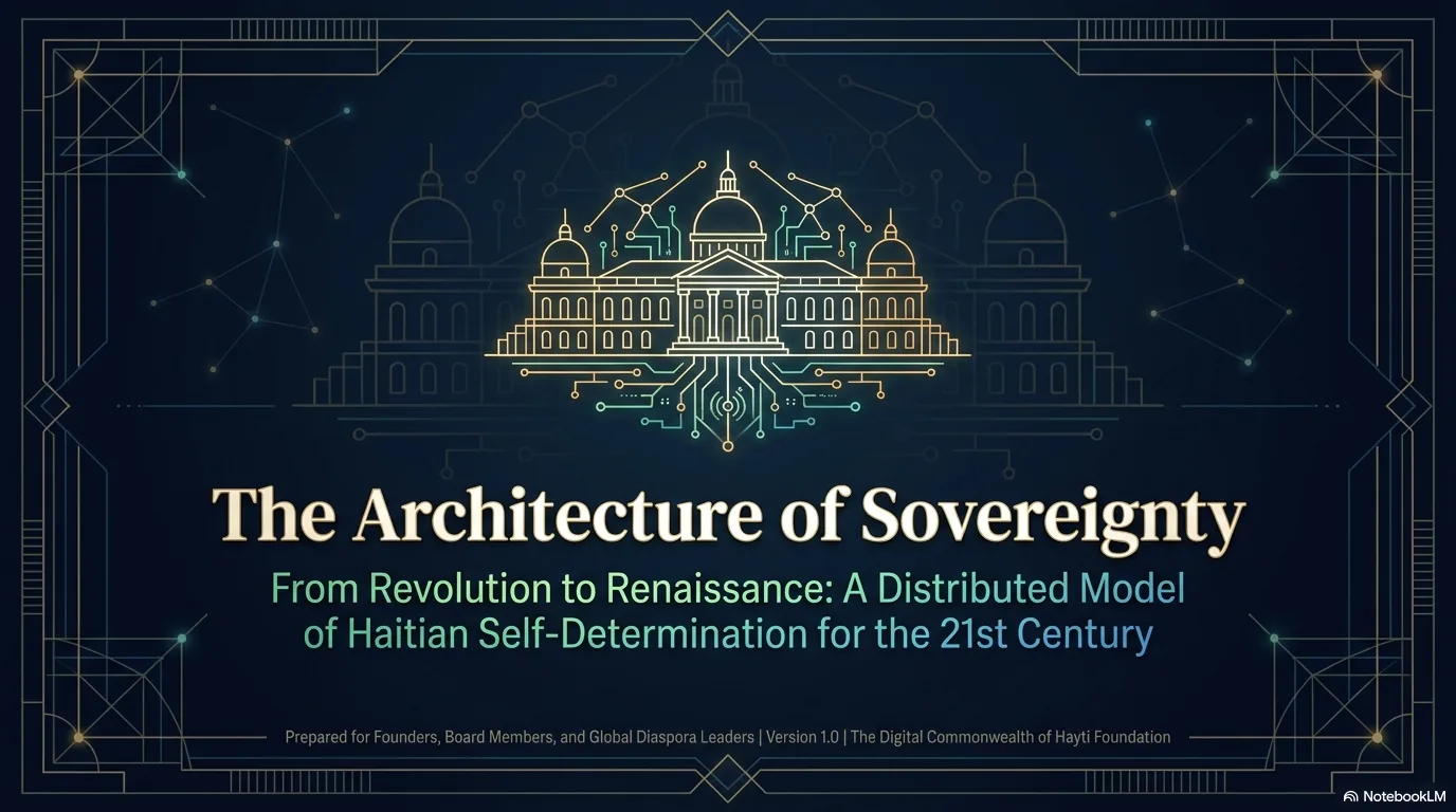 Title slide: The Architecture of Sovereignty — From Revolution to Renaissance, a distributed model of Haitian self-determination for the 21st century.